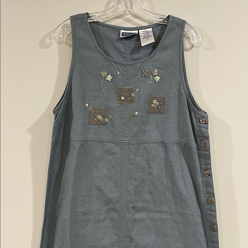 Erika & Co. - Petite Large, Blue Gray Linen-Cotton Blend Dress